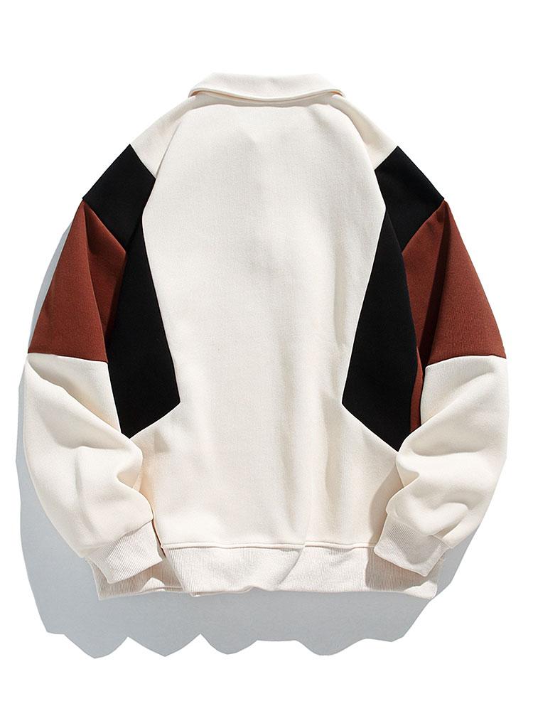 Color Block Polo Sweatshirt with Relaxed Fit