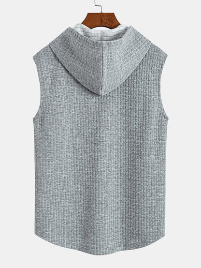 sleeveless Waffle Knit Hooded Vest