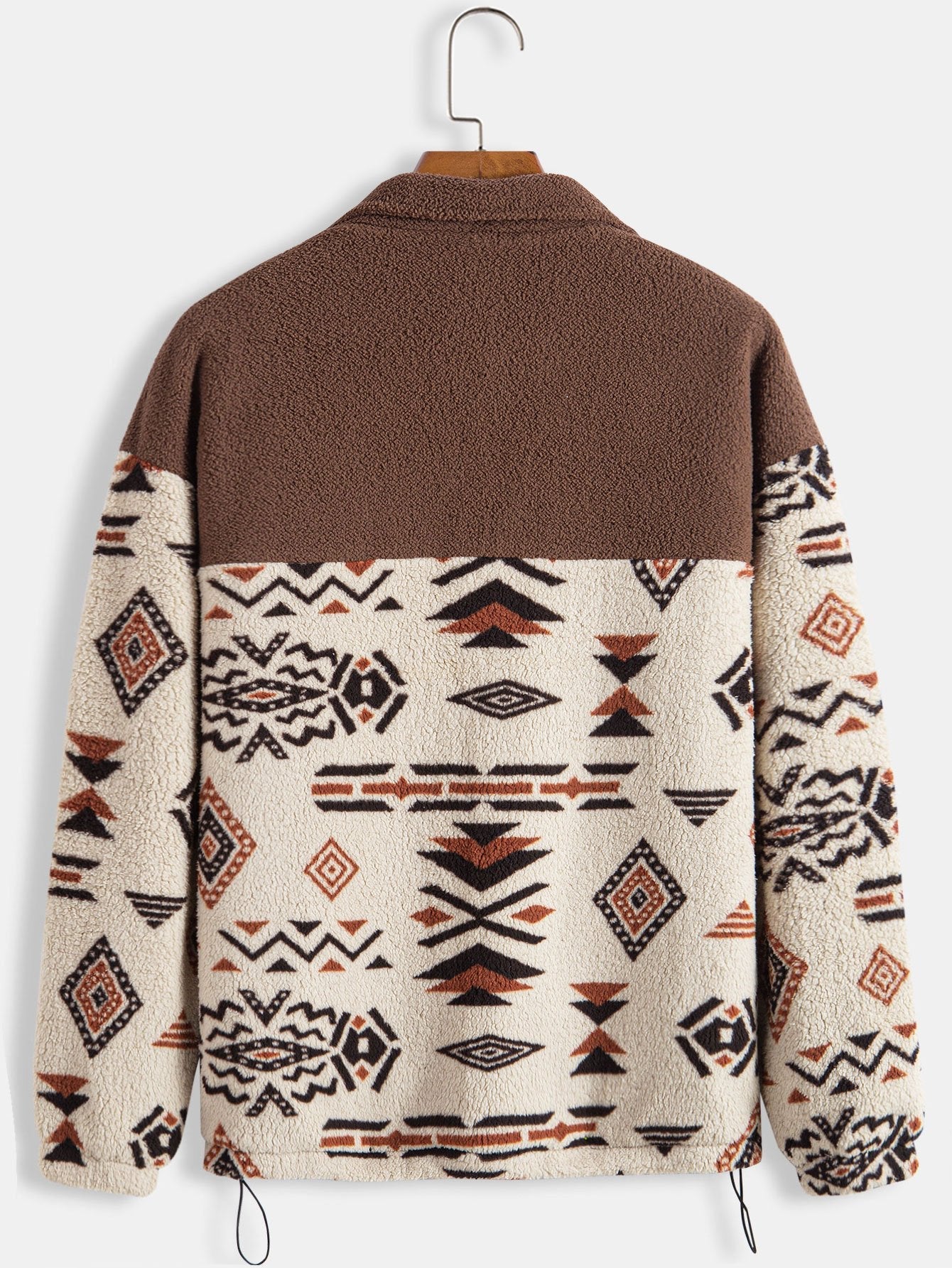Aztec Patterned Patchwork Teddy Fleece Jacket