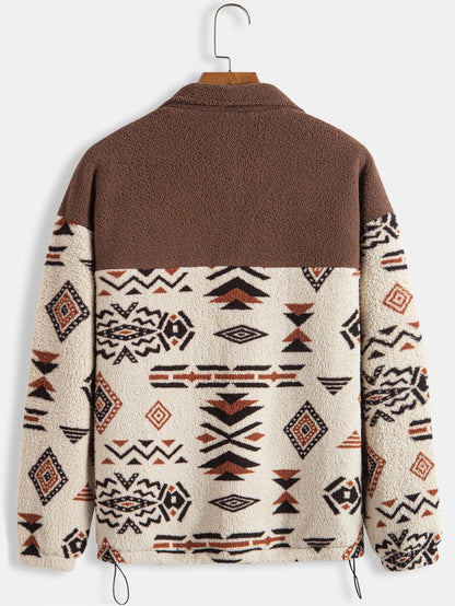 Aztec Patterned Patchwork Teddy Fleece Jacket