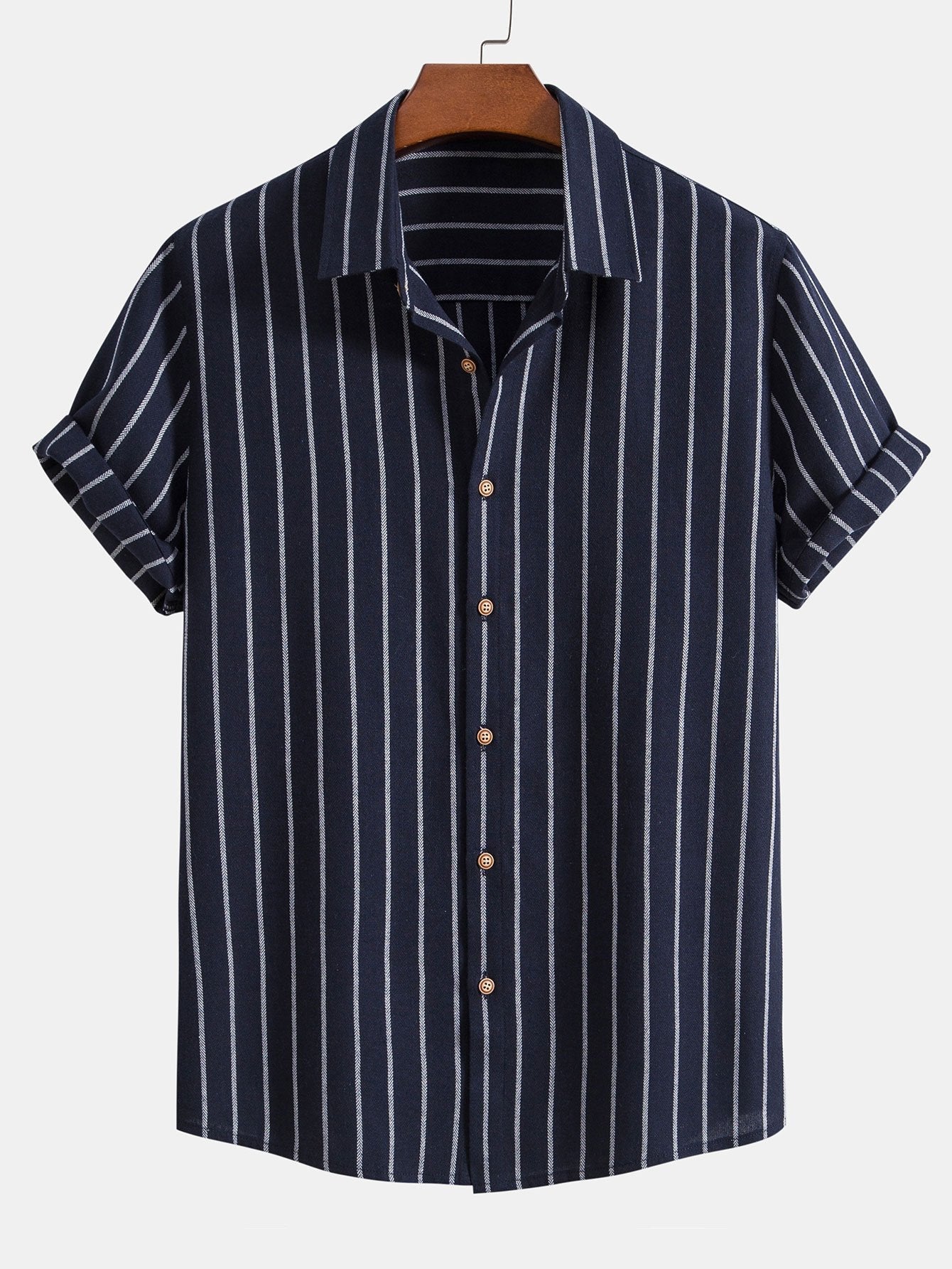 Striped Button-Up Shirt in Cotton Blend
