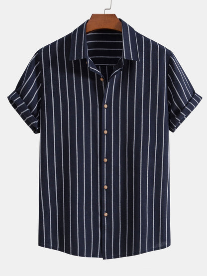 Striped Button-Up Shirt in Cotton Blend