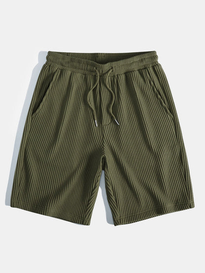 Waffle Knit Button-Up Shirt & Drawstring Waffle Shorts Set