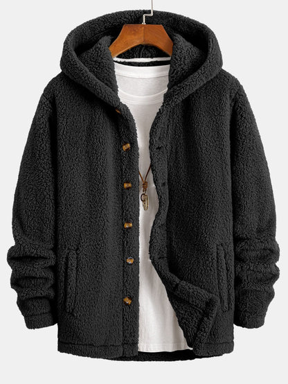 Cozy Teddy Fleece Hooded Button-Up Coat