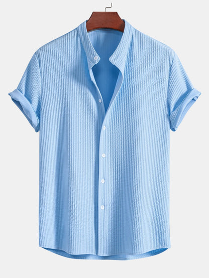 Ribbed Stand Collar Shirt with Muscle Fit