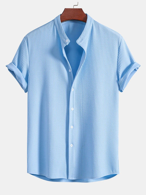 Ribbed Stand Collar Shirt with Muscle Fit