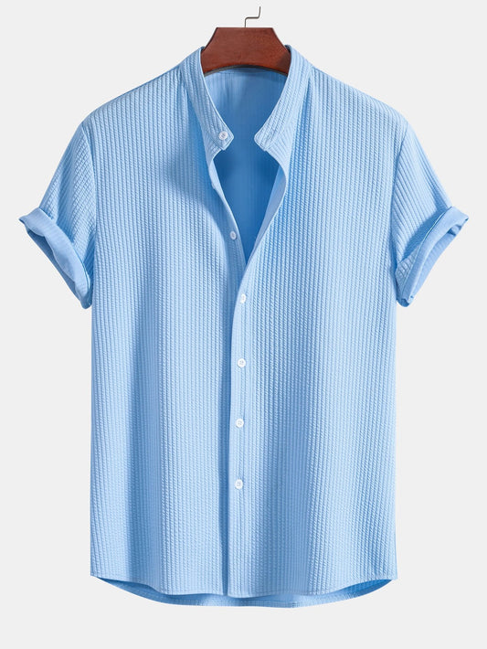 Ribbed Stand Collar Shirt with Muscle Fit