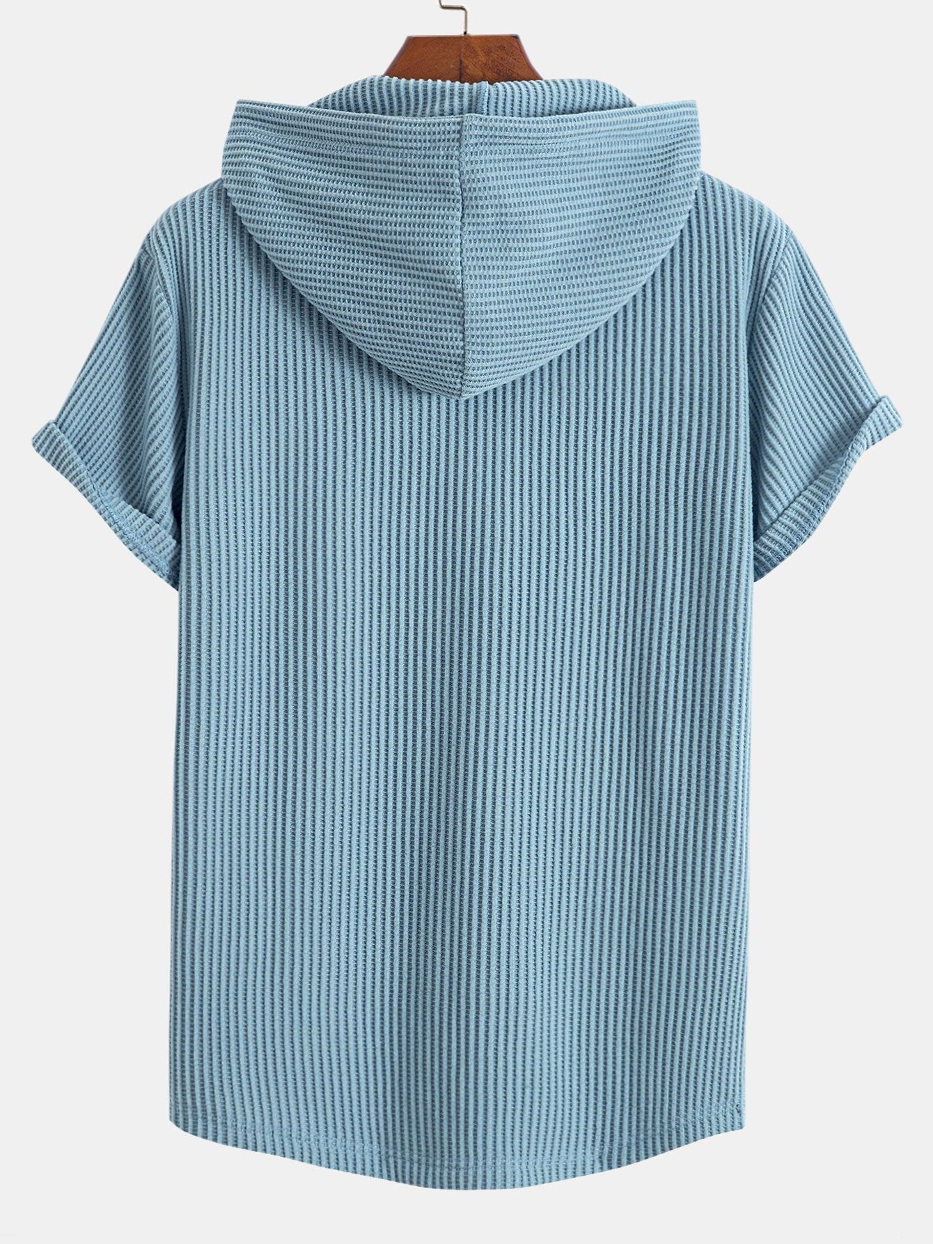 Waffle Knit Hooded T-Shirt with Arc Hem & Drawstring Waffle Shorts