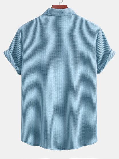 Waffle Knit Button-Up Shirt & Drawstring Waffle Shorts Set