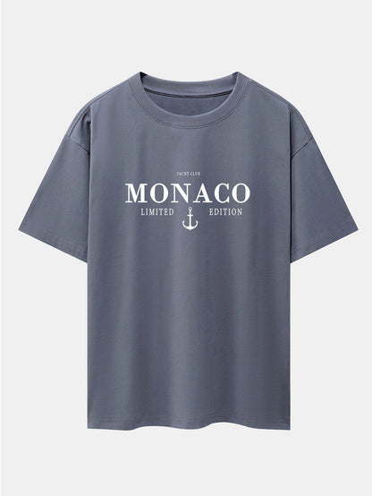 Monaco Oversized T-Shirt with Slogan Print and Drop Shoulder Design
