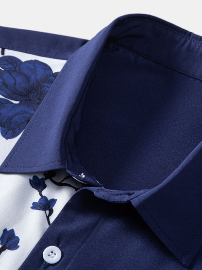 Floral Patchwork Button-Up Shirt with Matching Swim Shorts