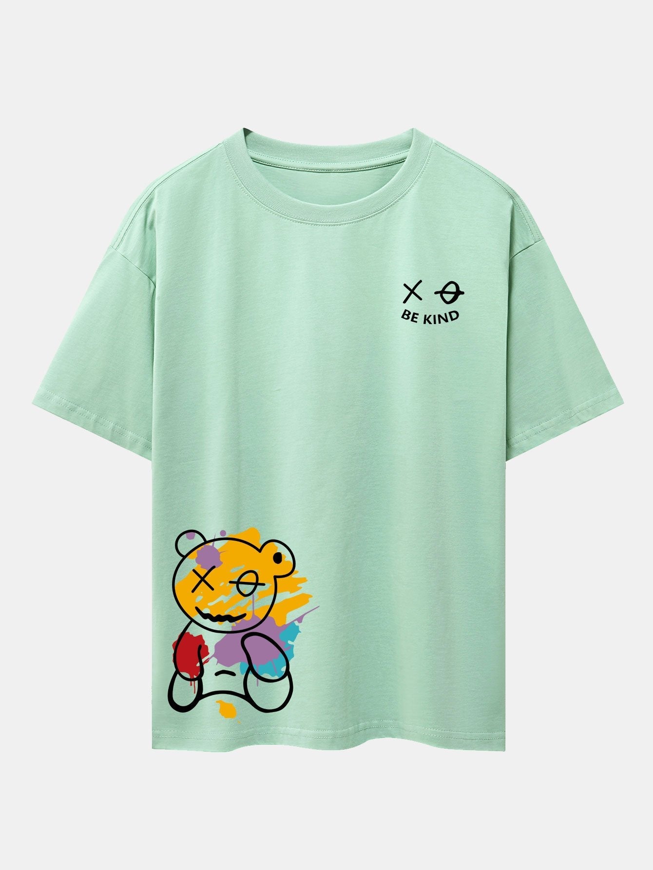 Oversized Drop Shoulder T-Shirt with Graffiti Bear Print